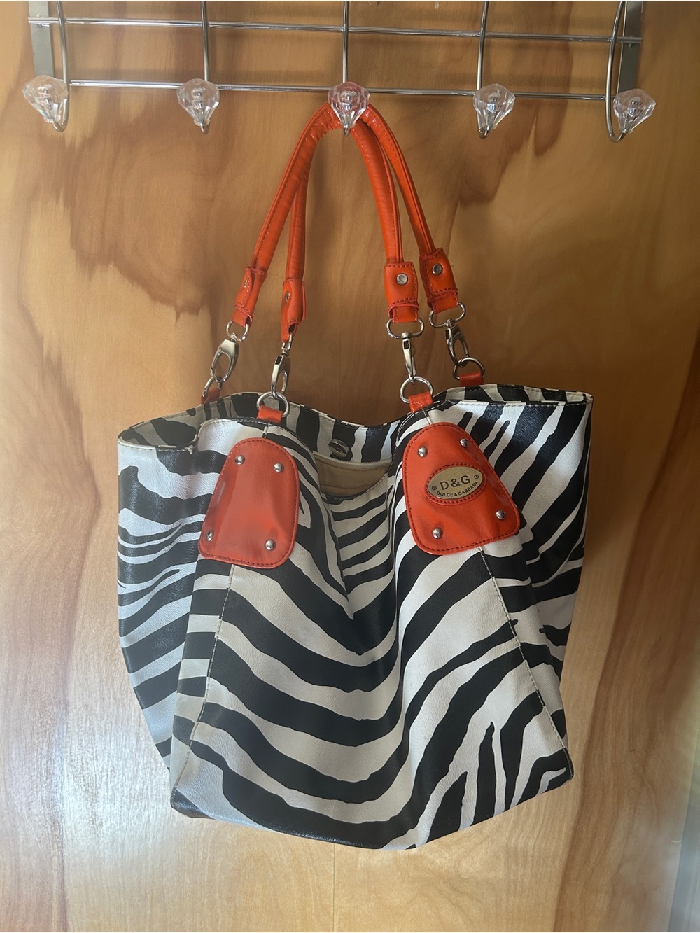 D&G Black & White Zebra Tote with Orange Handles